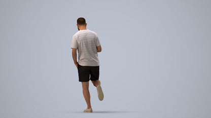 photogrammetry 3D man casual walking, realistic human model archviz FBX, three-quarter view render