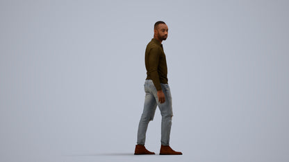 photogrammetry 3D man casual walking, realistic human model archviz FBX, side view render