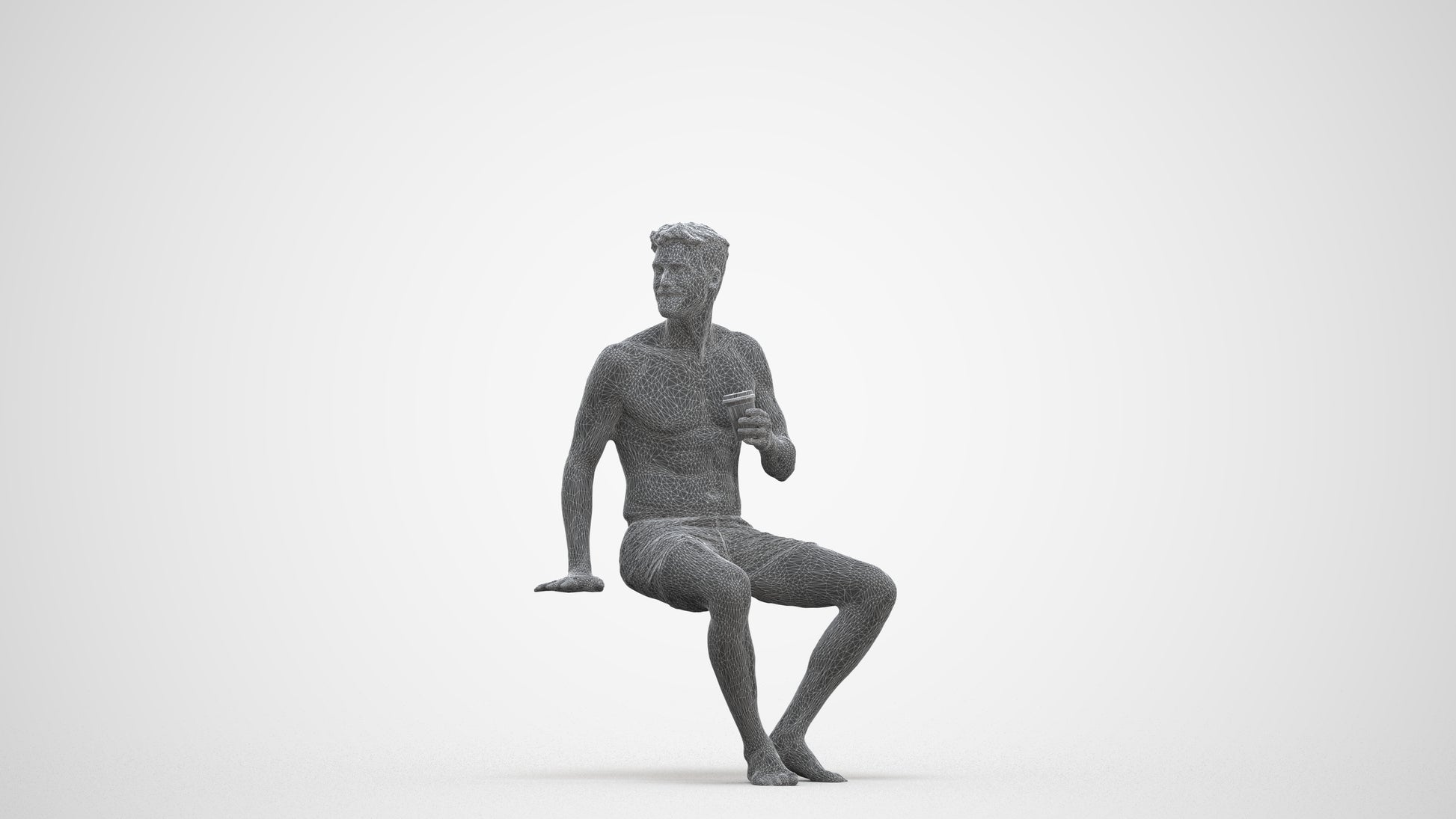scanned 3D man pool, photogrammetry people for Enscape and V-Ray, three-quarter front view render