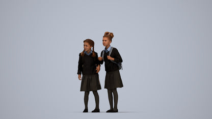realistic 3D girl kids, scanned archviz people for Blender and 3ds Max, top-down view render