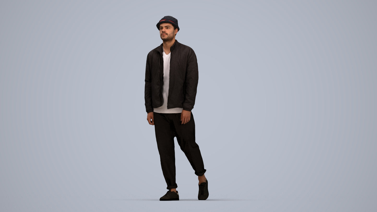 scanned 3D man casual walking, photogrammetry people for Enscape and V-Ray, top-down view render
