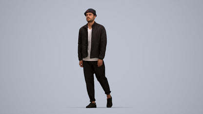 scanned 3D man casual walking, photogrammetry people for Enscape and V-Ray, top-down view render
