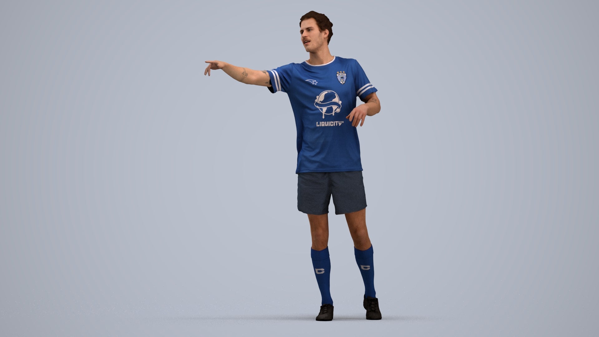 3D human model man sport, photogrammetry scanned person for archviz, standing pose render