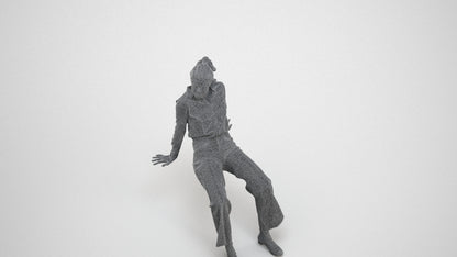 3D scanned woman sitting casual, photorealistic archviz people for Enscape and SketchUp, wireframe three-quarter view