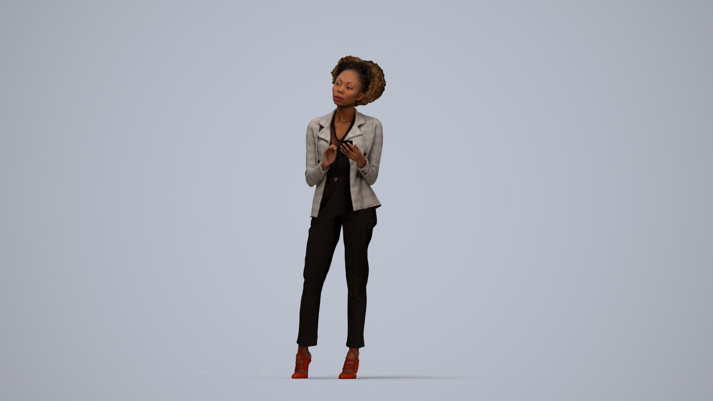 3D people model woman business standing, scanned human for 3ds Max rendering, top-down view render