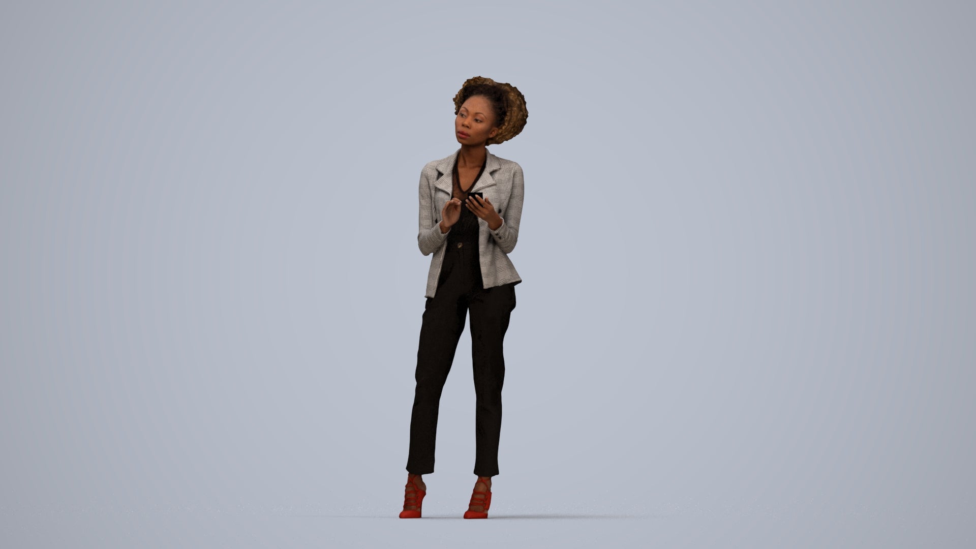 3D people model woman business standing, scanned human for 3ds Max rendering, top-down view render