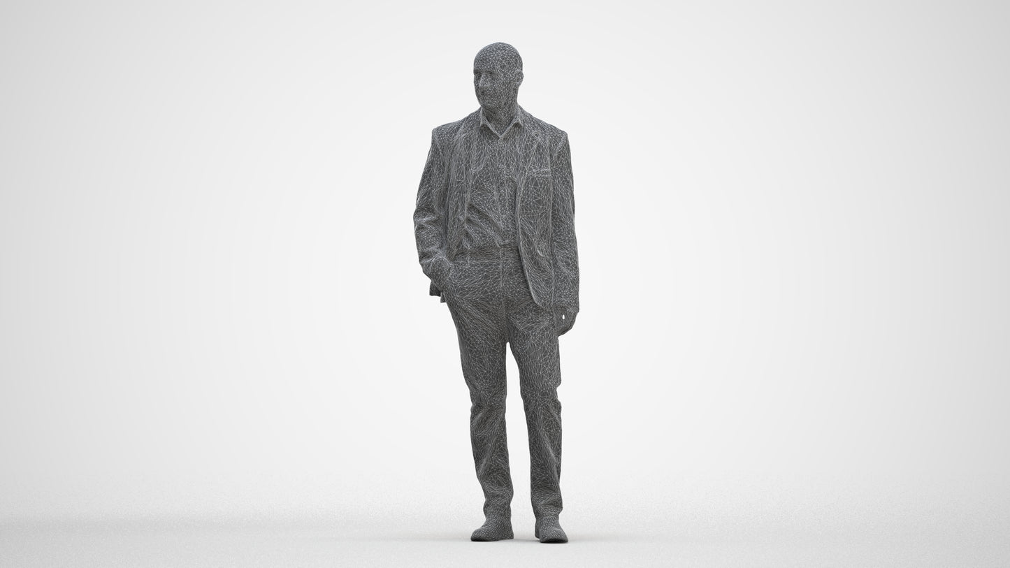 3D scanned senior man business, photorealistic archviz people for Enscape and SketchUp, three-quarter front view render