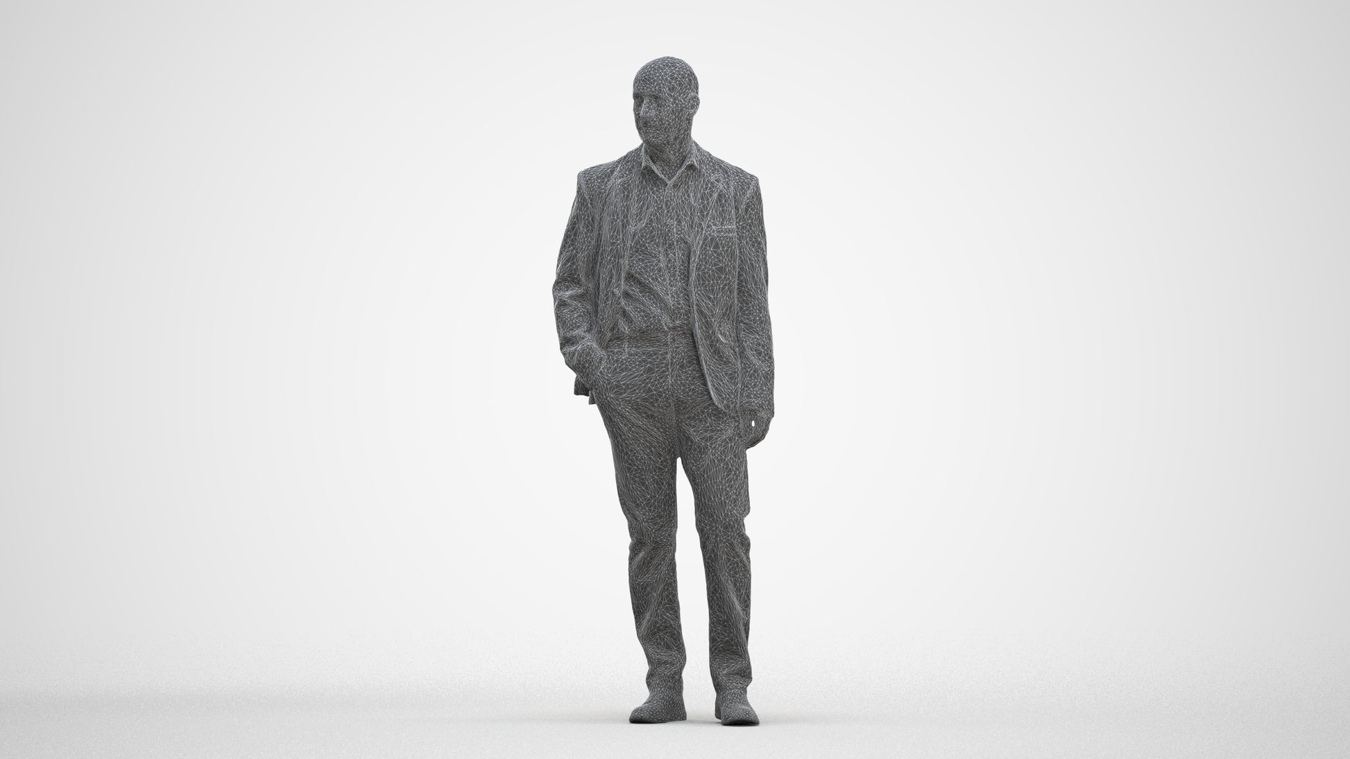 3D scanned senior man business, photorealistic archviz people for Enscape and SketchUp, three-quarter front view render