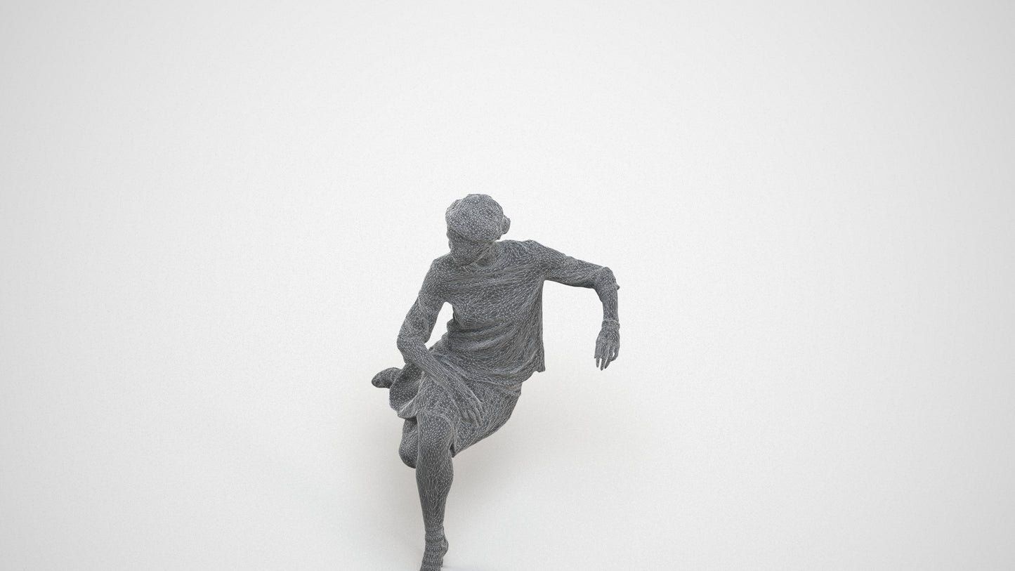 3D scanned woman sitting casual, photorealistic archviz people for Enscape and SketchUp, wireframe three-quarter view