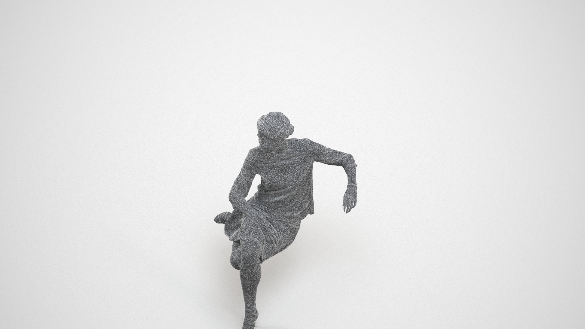 3D scanned woman sitting casual, photorealistic archviz people for Enscape and SketchUp, wireframe three-quarter view