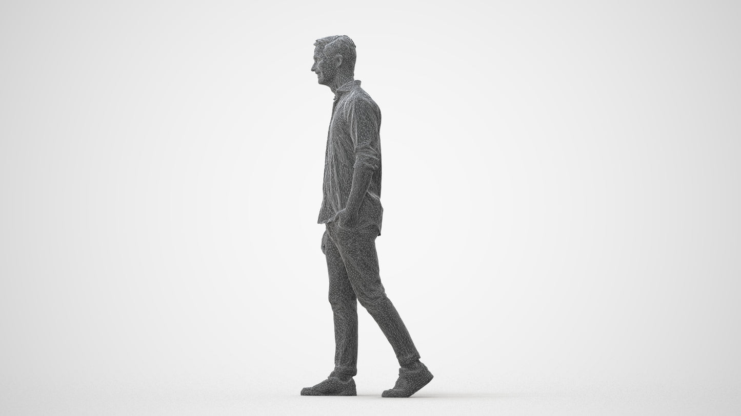 realistic 3D man casual walking, scanned archviz people for Blender and 3ds Max, square thumbnail