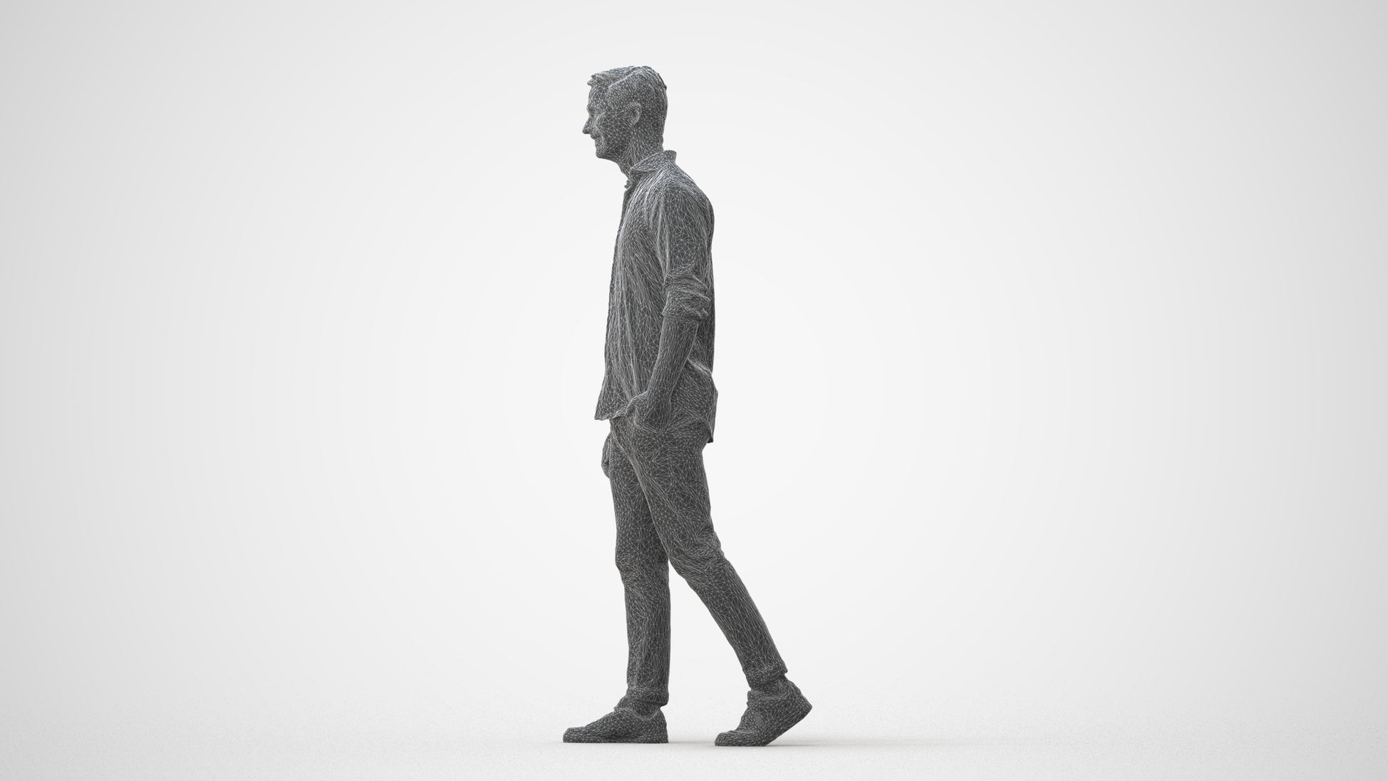 realistic 3D man casual walking, scanned archviz people for Blender and 3ds Max, square thumbnail