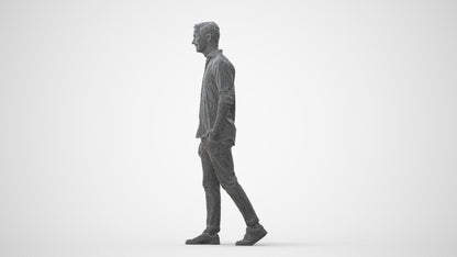 realistic 3D man casual walking, scanned archviz people for Blender and 3ds Max, square thumbnail