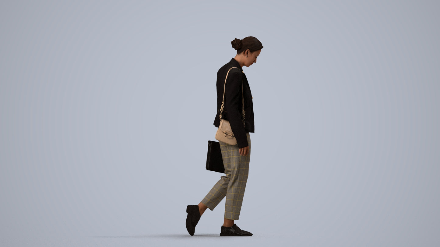 scanned 3D woman business walking, photogrammetry people for Enscape and V-Ray, side view render