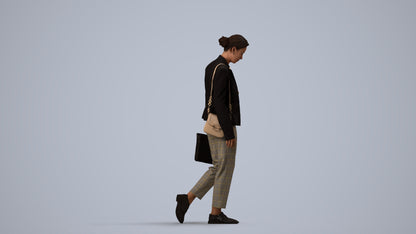 scanned 3D woman business walking, photogrammetry people for Enscape and V-Ray, side view render