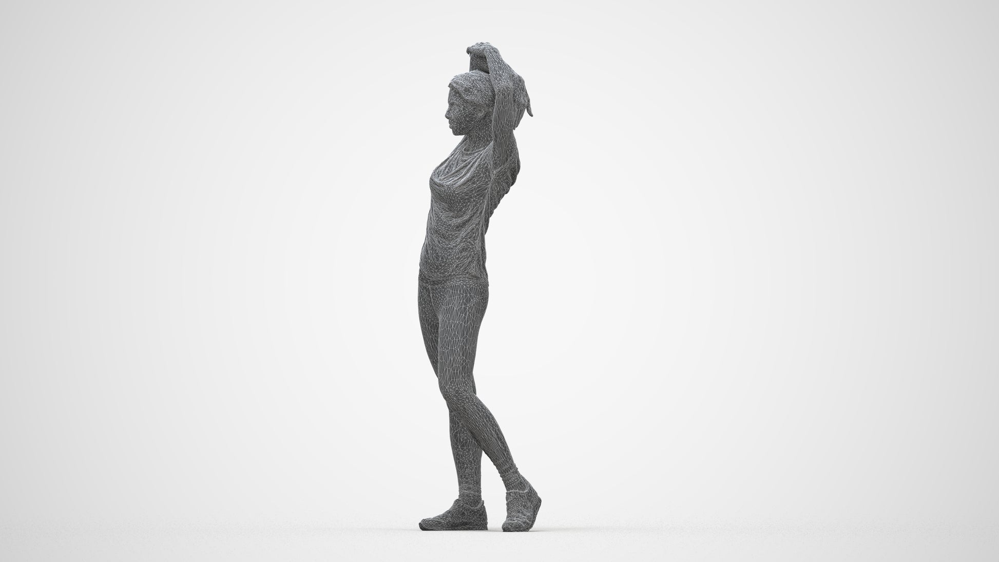 realistic 3D people woman sport, render-ready for V-Ray and Corona, FBX OBJ, wireframe back view