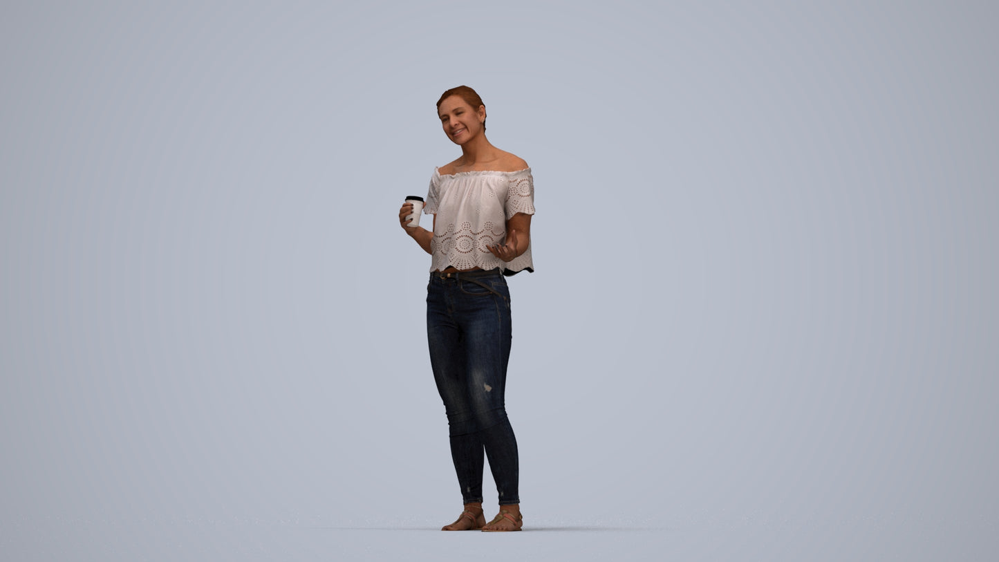 3D scanned woman standing casual, photorealistic archviz people for Enscape and SketchUp, top-down view render