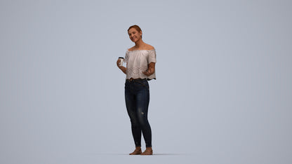 3D scanned woman standing casual, photorealistic archviz people for Enscape and SketchUp, top-down view render