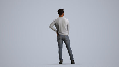 realistic 3D man casual standing, scanned archviz people for Blender and 3ds Max, front view render
