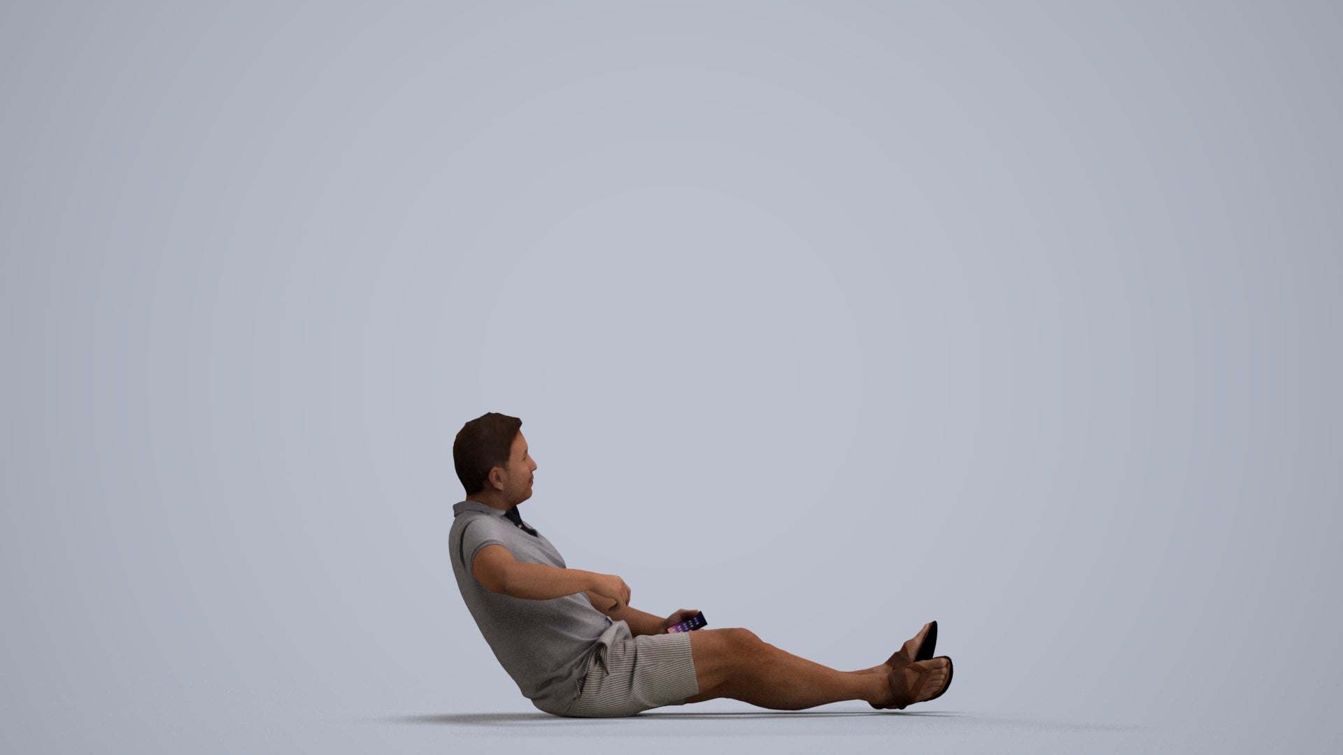 3D scanned man sitting casual, photorealistic archviz people for Enscape and SketchUp, front view render