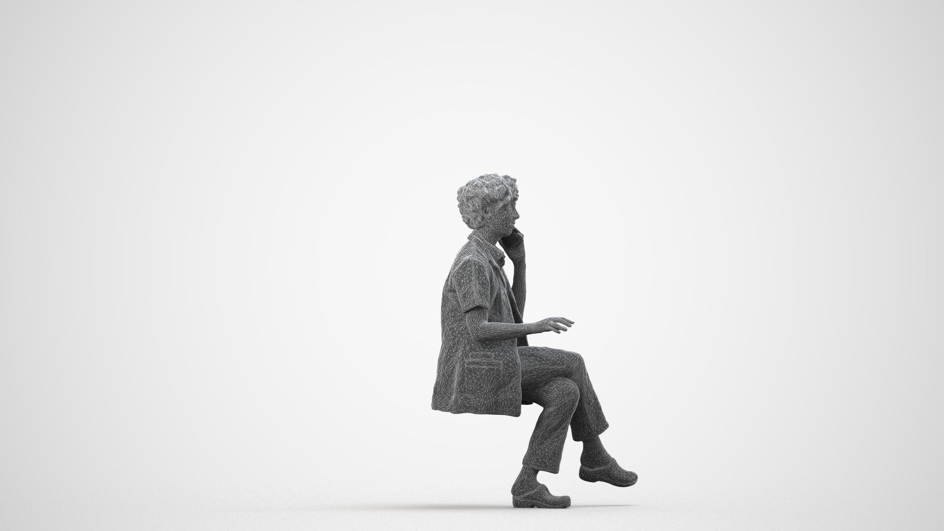 scanned 3D woman standing, photogrammetry people for Enscape and V-Ray, wireframe side view