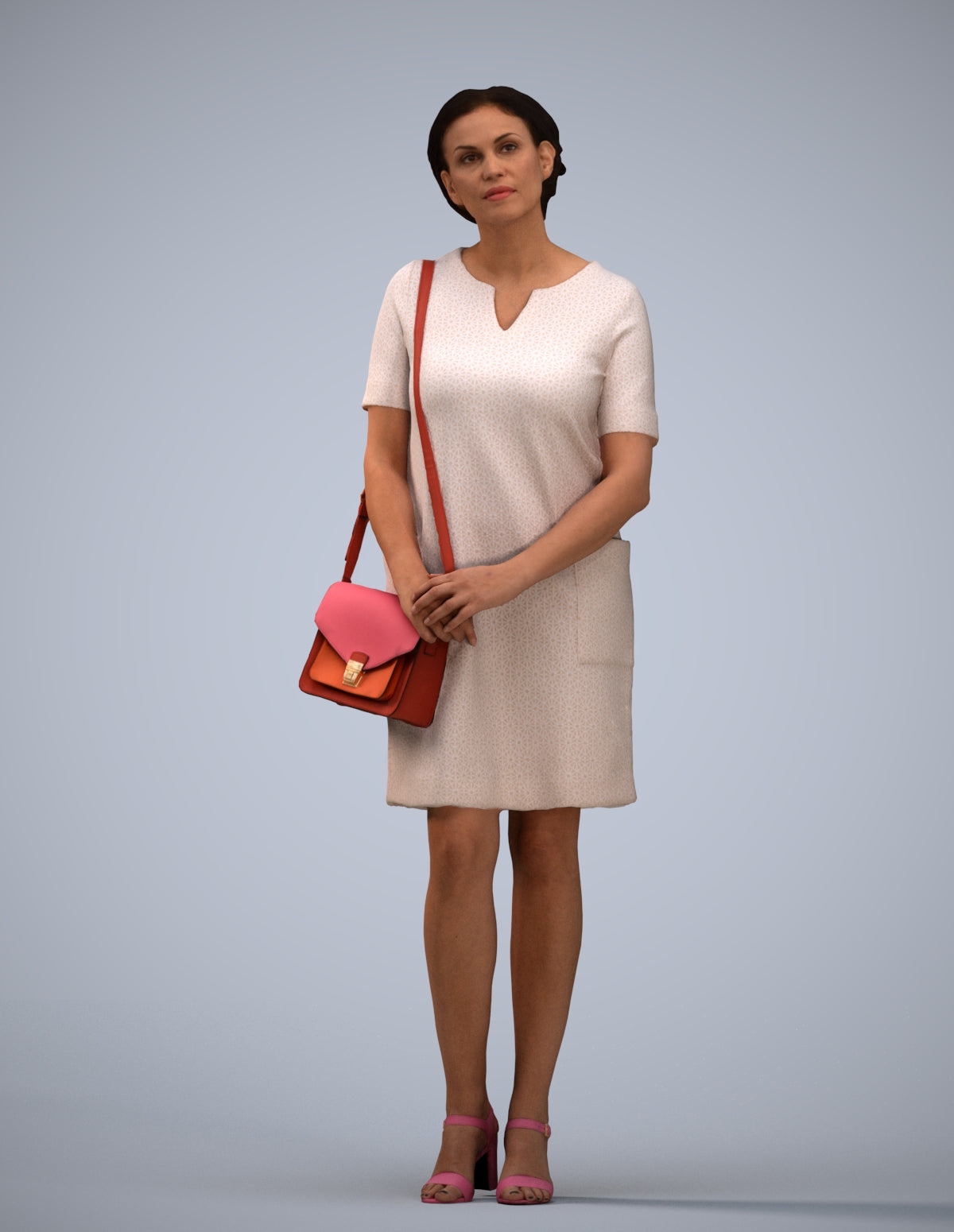 scanned 3D woman business standing, photogrammetry people for Enscape and V-Ray