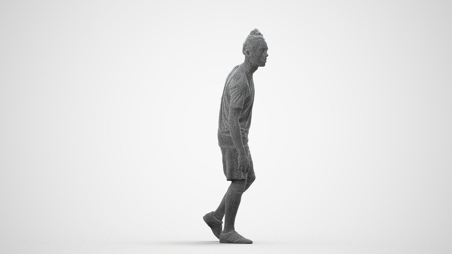 3D human model man sport, photogrammetry scanned person for archviz, wireframe side view