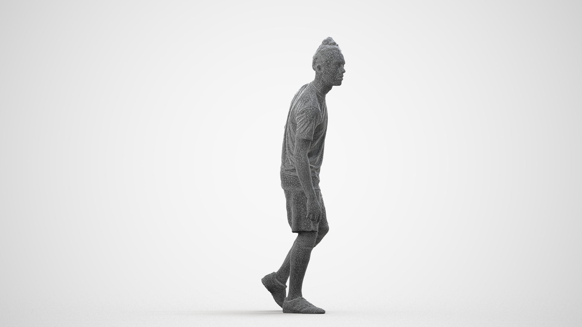 3D human model man sport, photogrammetry scanned person for archviz, wireframe side view