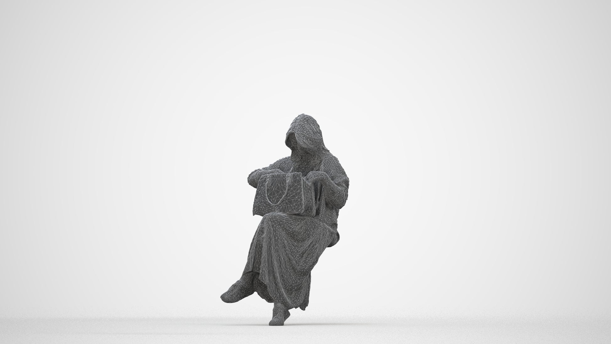 realistic 3D woman casual sitting, scanned archviz people for Blender and 3ds Max, wireframe back view