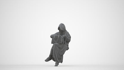 realistic 3D woman casual sitting, scanned archviz people for Blender and 3ds Max, wireframe back view