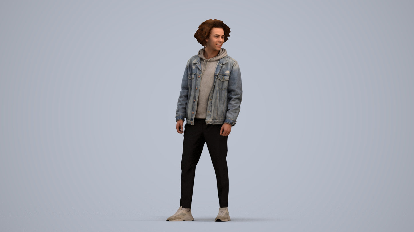 3D human model man casual standing, photogrammetry scanned person for archviz, standing pose render