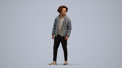 3D human model man casual standing, photogrammetry scanned person for archviz, standing pose render