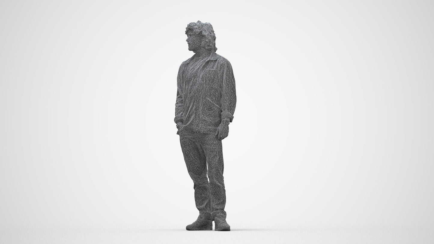 realistic 3D people man casual standing, render-ready for V-Ray and Corona, FBX OBJ, wireframe back view