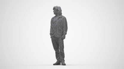 realistic 3D people man casual standing, render-ready for V-Ray and Corona, FBX OBJ, wireframe back view