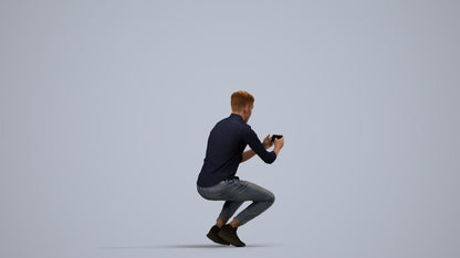 realistic 3D man casual sitting, scanned archviz people for Blender and 3ds Max, side view render