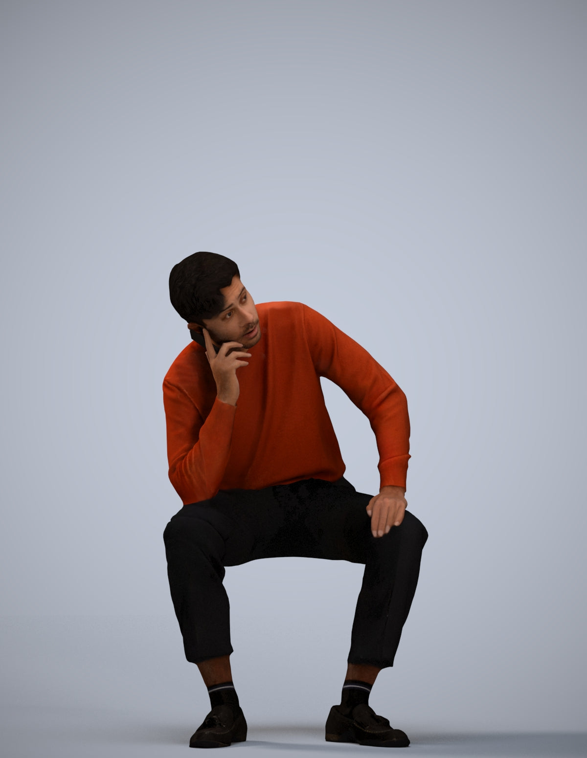3D scanned man sitting casual, photorealistic archviz people for Enscape and SketchUp