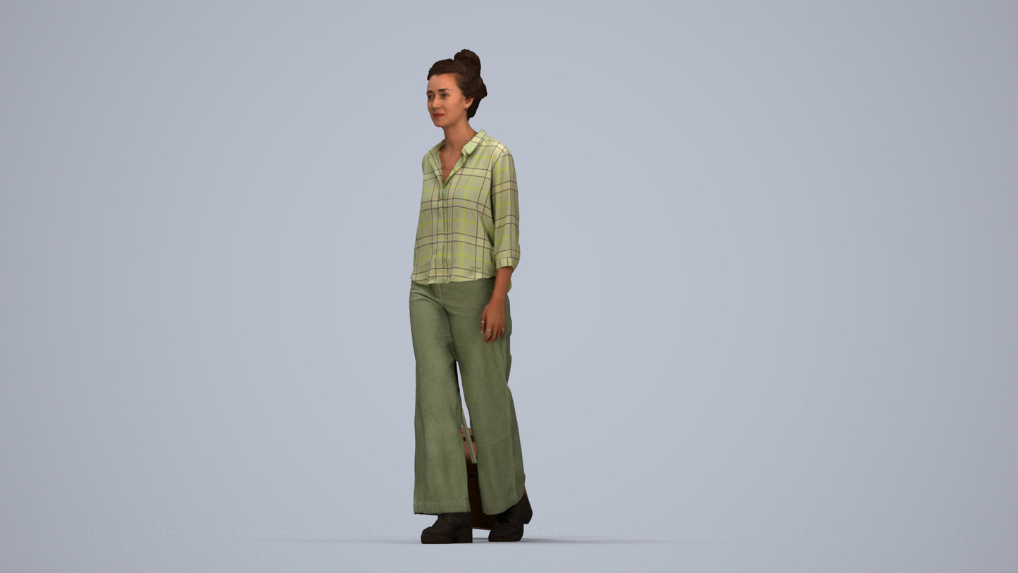 photogrammetry 3D woman casual walking, realistic human model archviz FBX, top-down view render