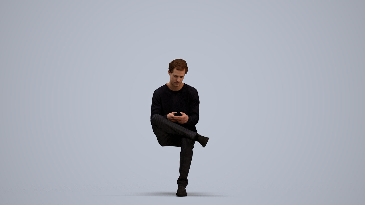3D scanned man sitting casual, photorealistic archviz people for Enscape and SketchUp, standing pose render