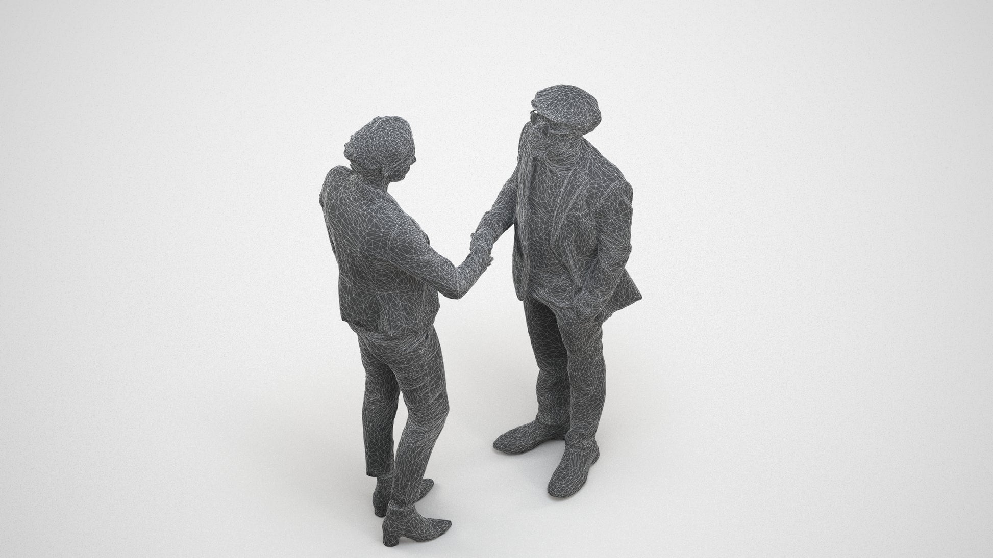 3D scanned woman business, photorealistic archviz people for Enscape and SketchUp, wireframe three-quarter view
