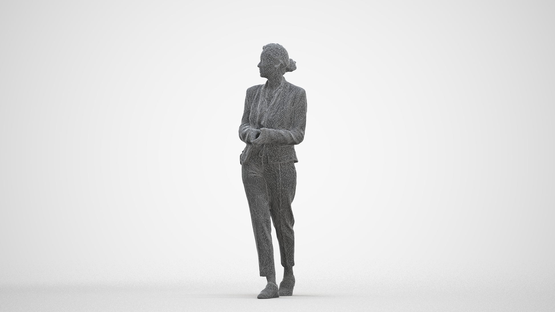 realistic 3D human woman business walking, archviz people FBX OBJ for Blender, three-quarter front view render