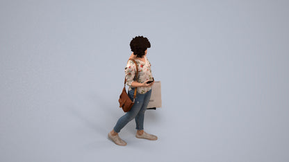 3D human model woman casual standing, photogrammetry scanned person for archviz, back view render