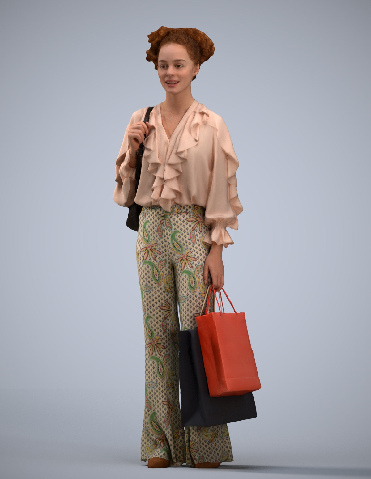 realistic 3D human woman casual shopping, archviz people FBX OBJ for Blender