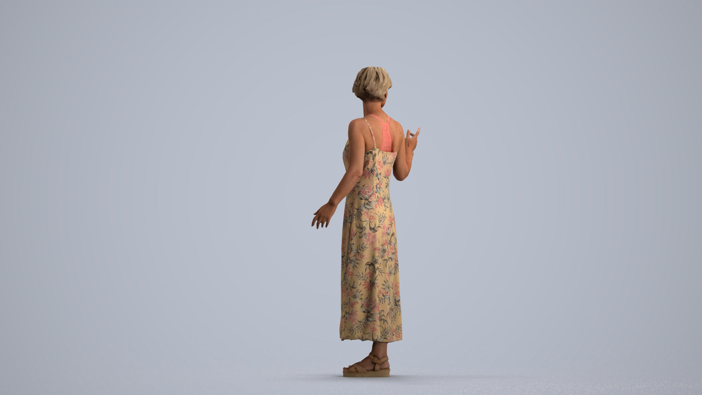 realistic 3D senior woman standing, scanned archviz people for Blender and 3ds Max, front view render