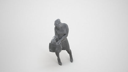 photogrammetry 3D woman business standing, realistic human model archviz FBX, wireframe three-quarter view