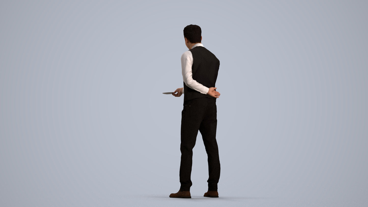 3D people model man hospitality, scanned human for 3ds Max rendering, front view render