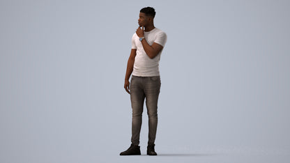 3D human model man casual standing, photogrammetry scanned person for archviz, three-quarter view render