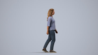 3D scanned woman walking casual, photorealistic archviz people for Enscape and SketchUp, side view render