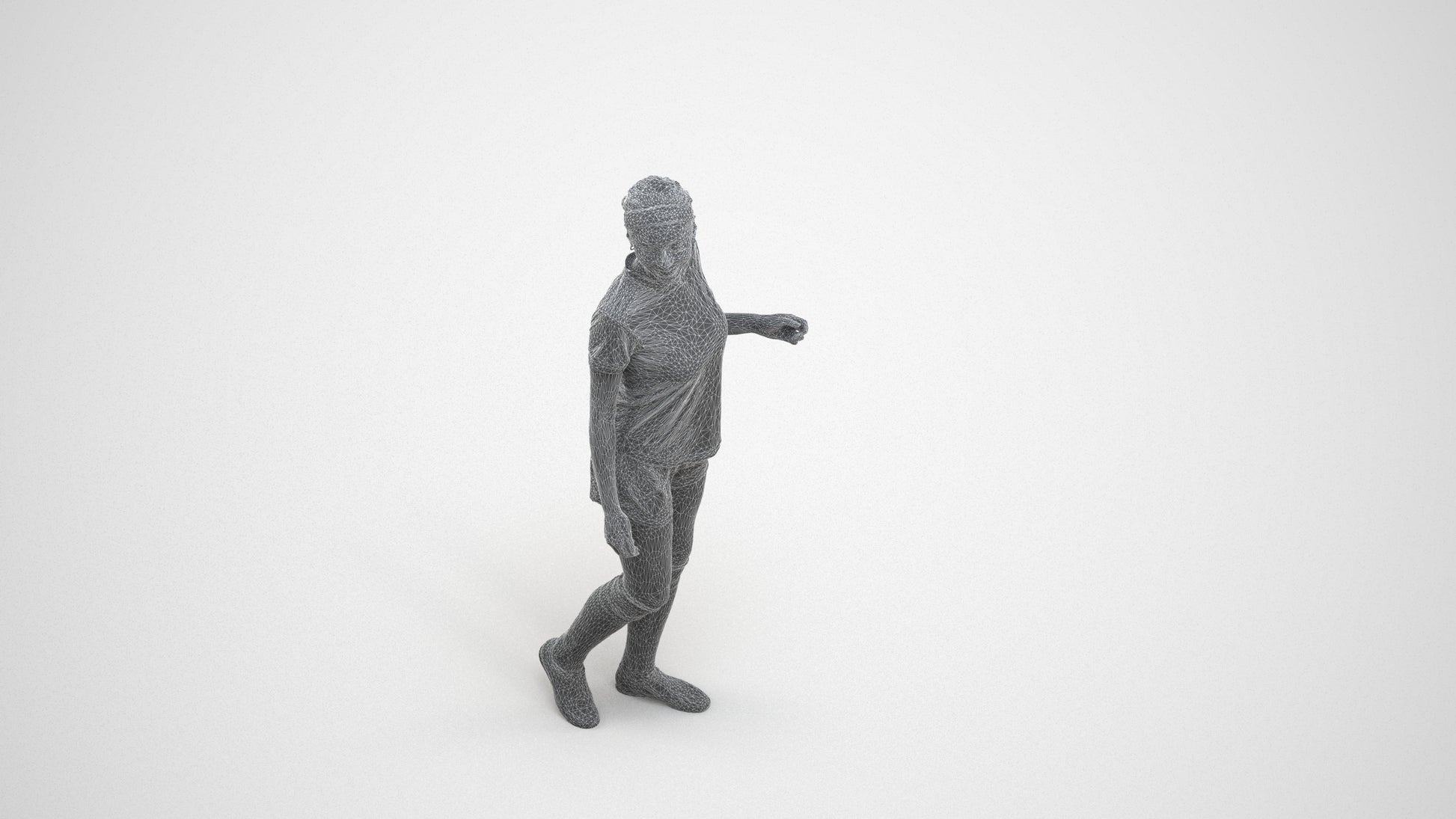 3D human model woman sport, photogrammetry scanned person for archviz, wireframe three-quarter view