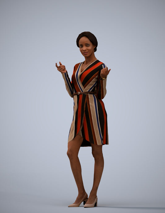 3D human model woman casual standing, photogrammetry scanned person for archviz