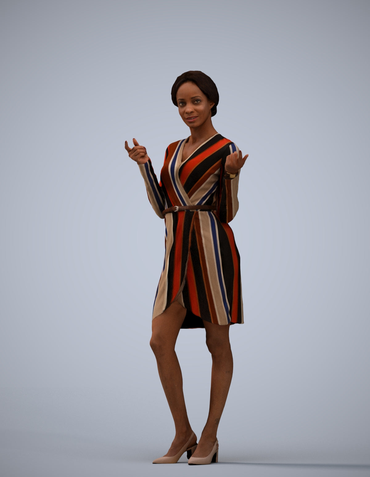 3D human model woman casual standing, photogrammetry scanned person for archviz
